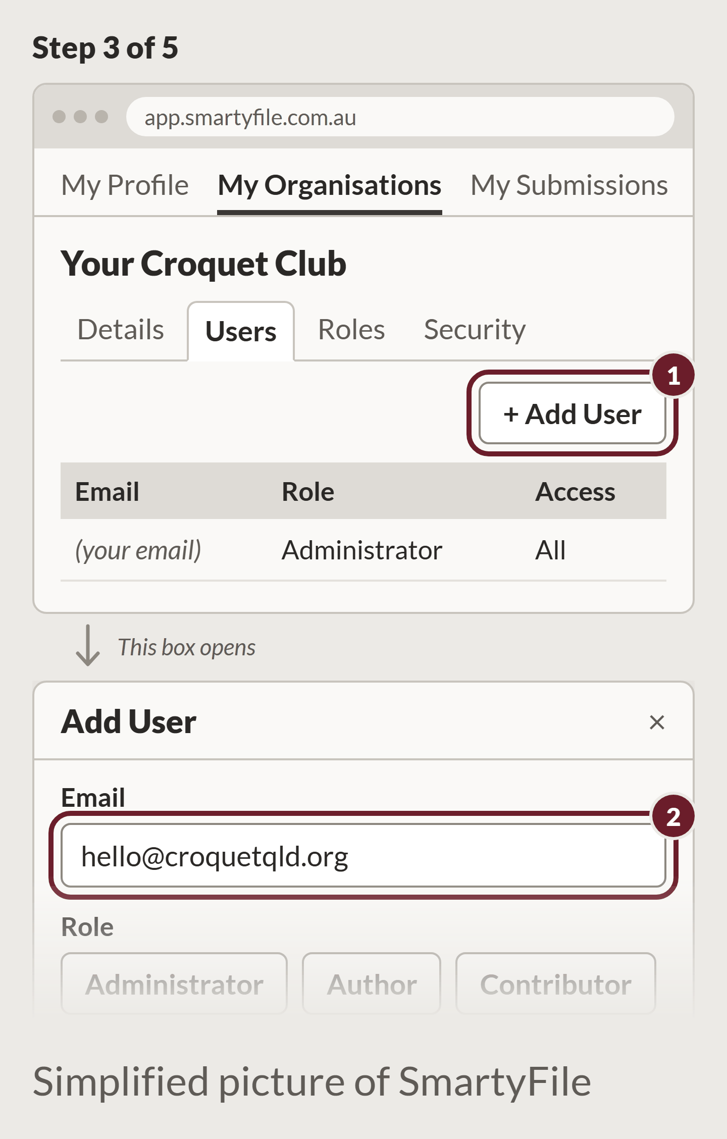 Click Add User and add hello@croquetqld.org.
