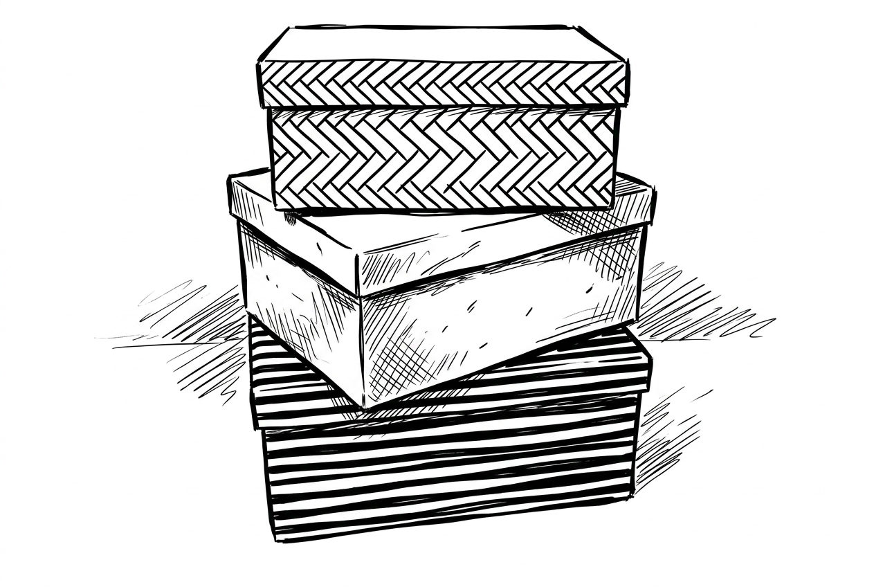 A cardboard archive box filled with old photographs.