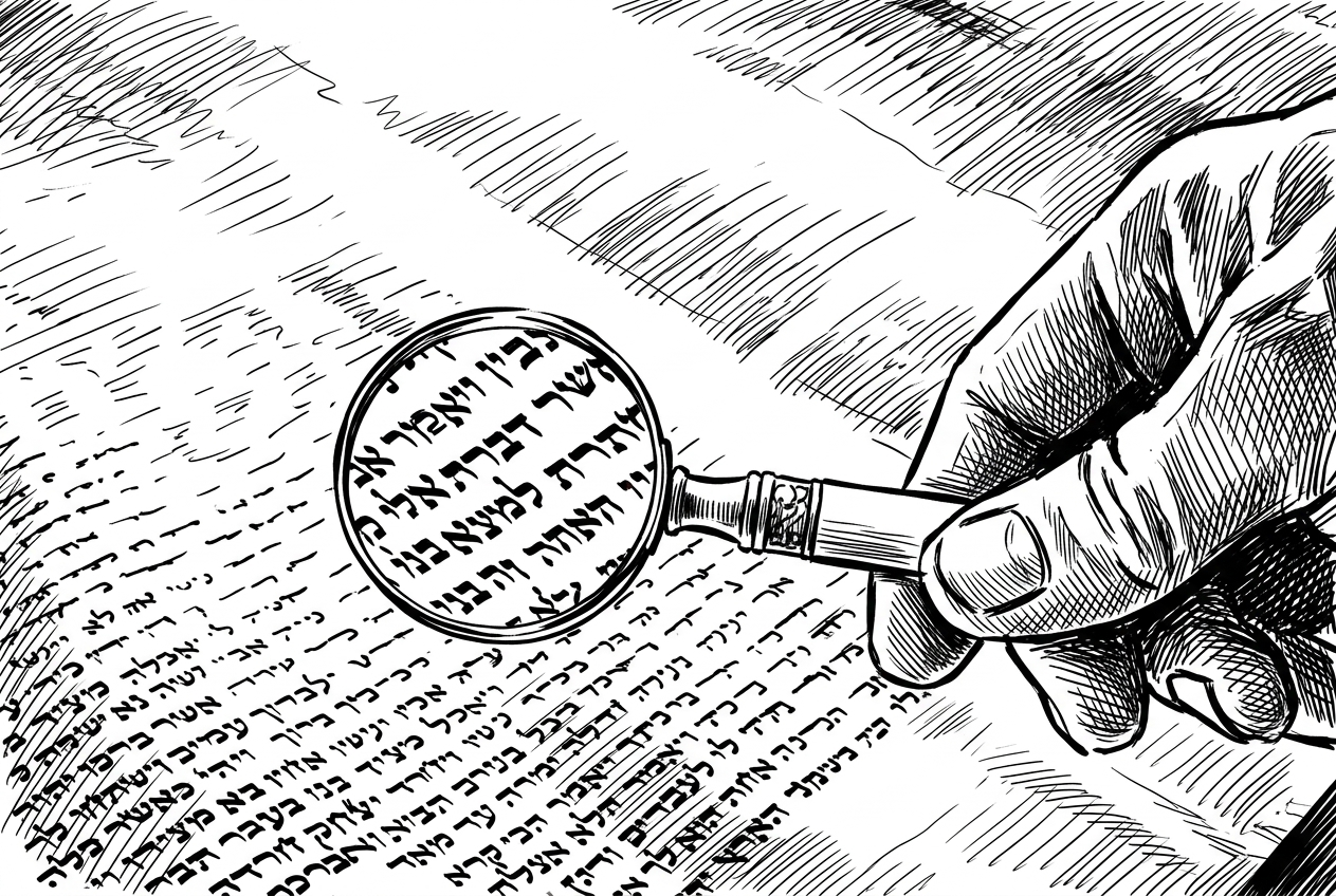 A magnifying glass held over a printed report.