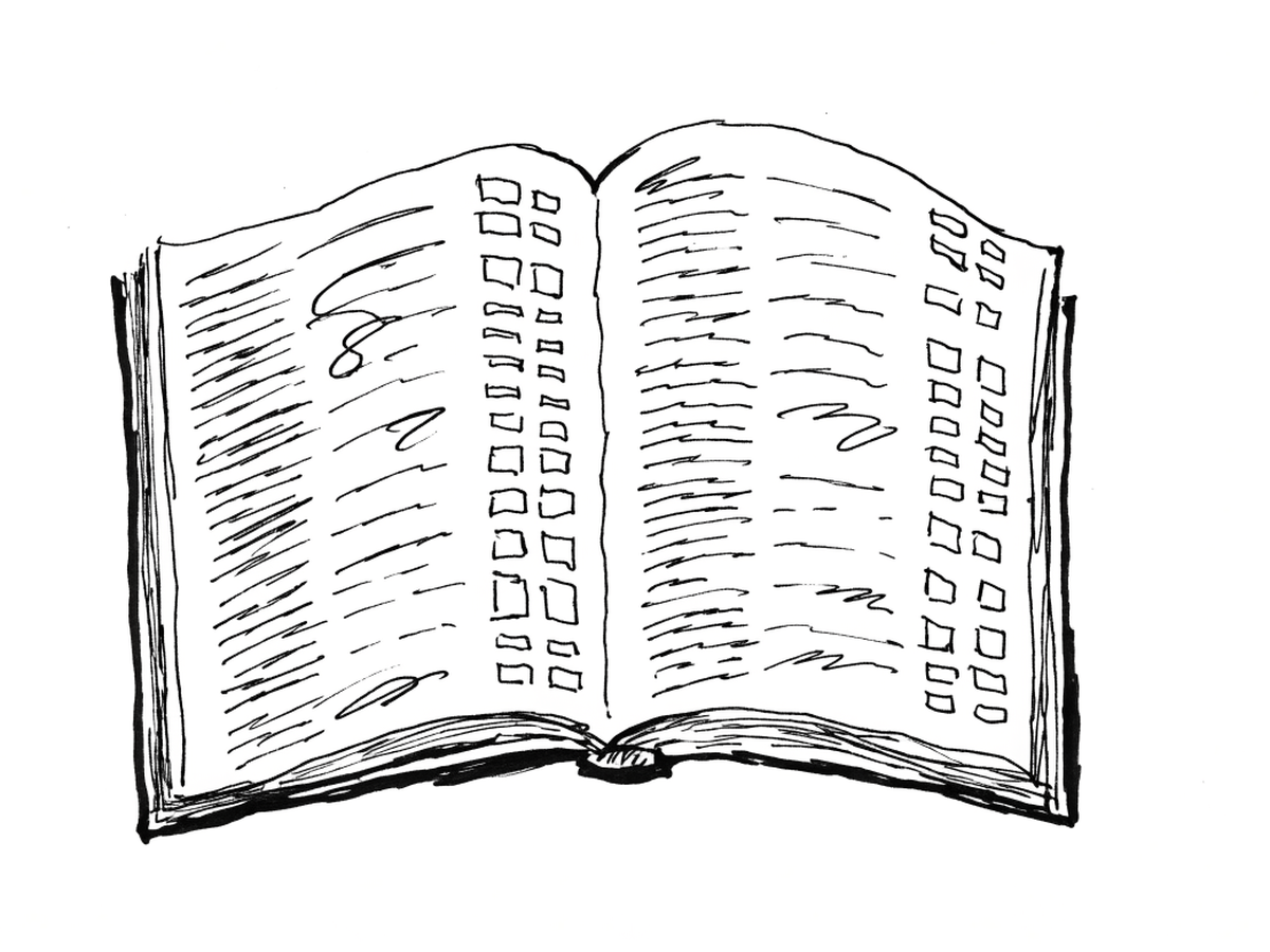An open printed telephone directory, pages of names and numbers.