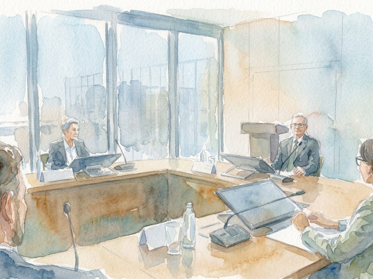 Committee members seated around a boardroom table during a meeting.