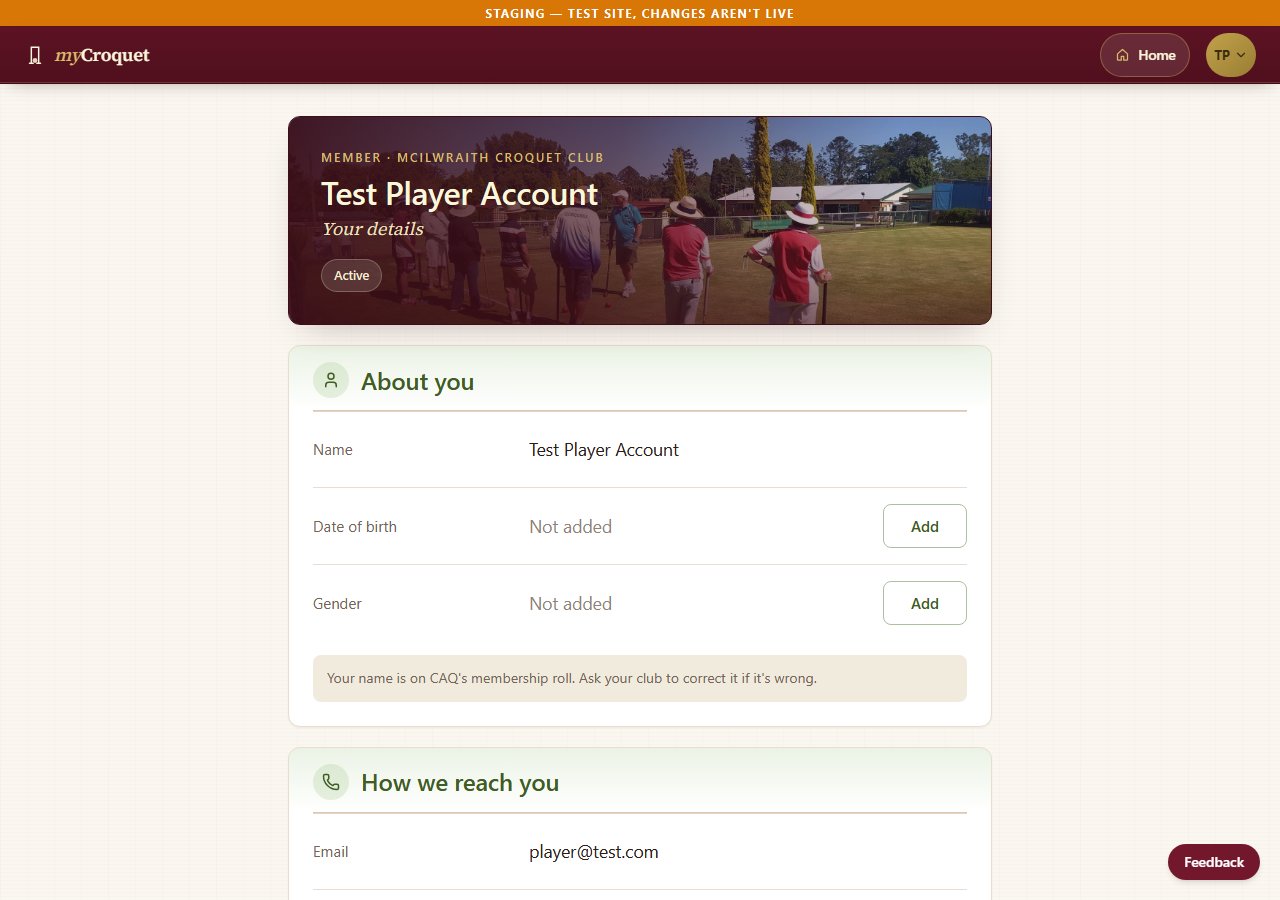 A member's own coaching accreditation page, showing what they hold and when it's due for renewal