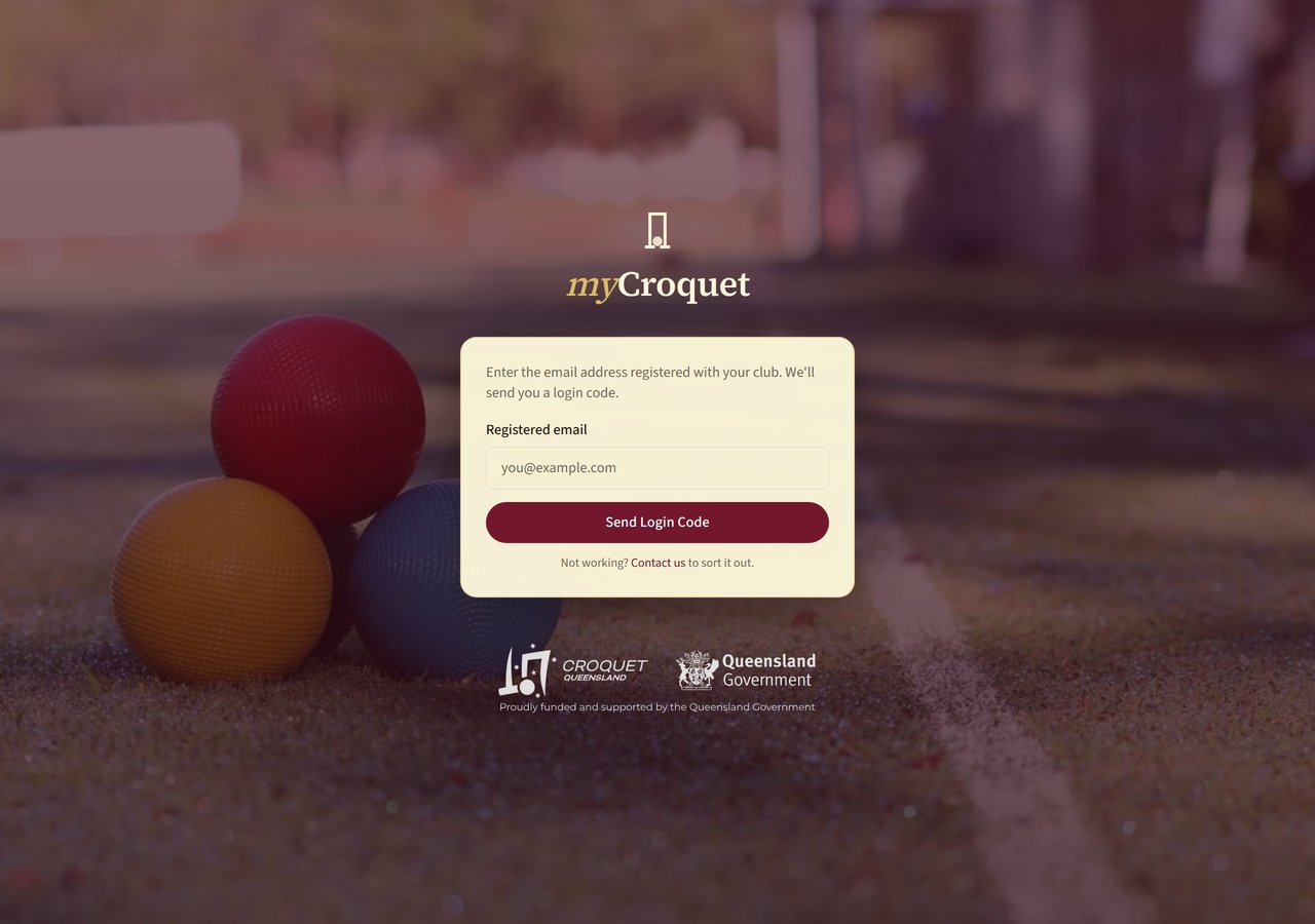 The myCroquet sign-in screen, asking for your email address.
