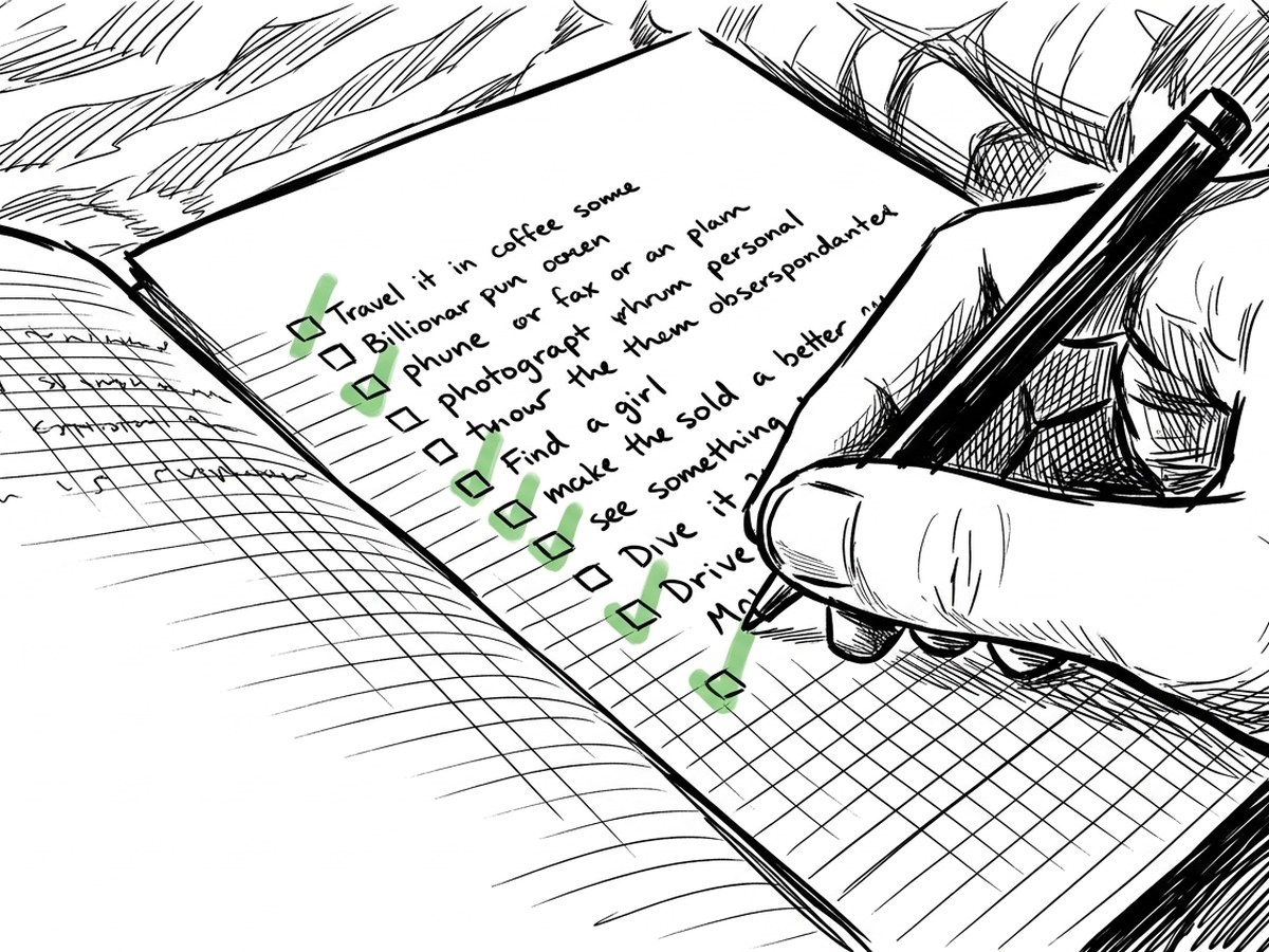 A hand ticking items off a checklist with a pen.