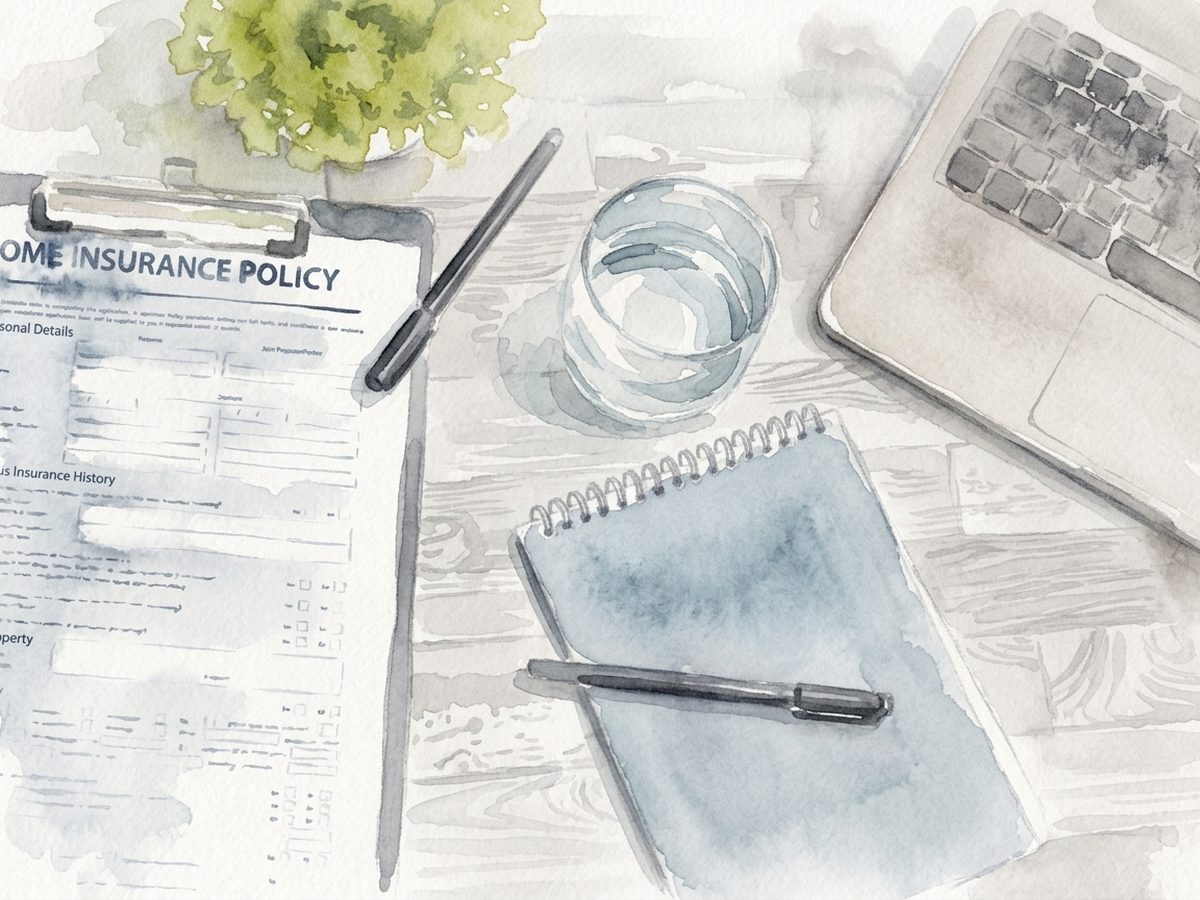 A clipboard holding an insurance policy document on a desk.